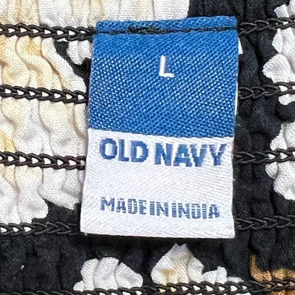 Old Navy Dark Floral Maxi Dress L Black White Brown Milkmaid Square Neck - Picture 8 of 11